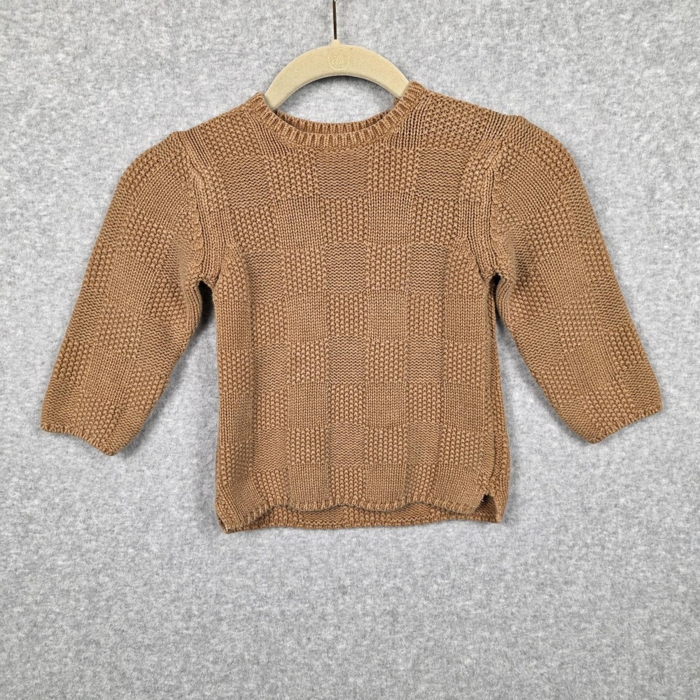 Zara Sweater Baby Boy 18-24 Months Brown Check Knit Cotton Acrylic‎ Pullover